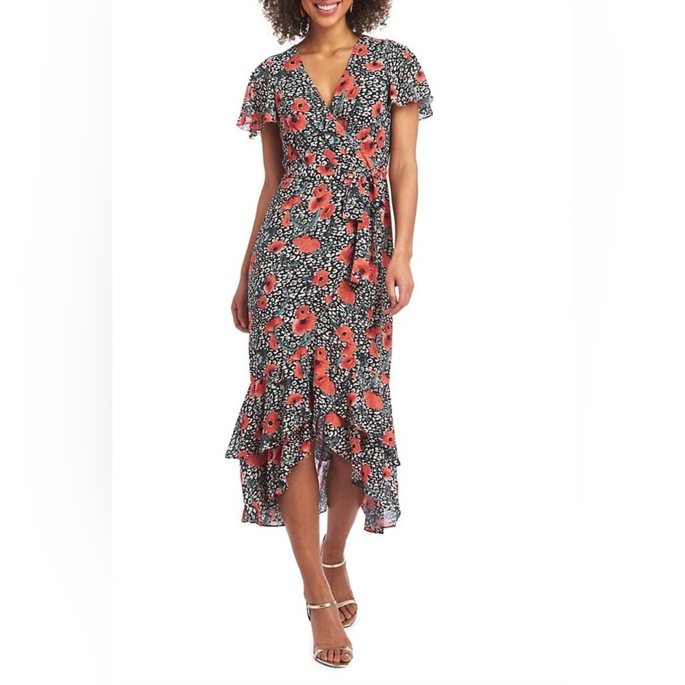 Rachel Rachel Roy Floral/Leopard Print Flutter Midi Dress Size 10